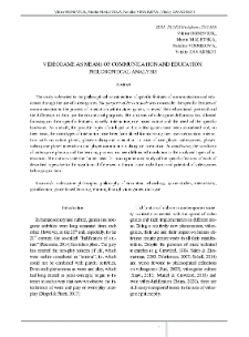 Videogame as Means of Communication and Education: Philosophical Analysis