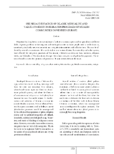 The Negative Factor of Islamic Mentality and Value System in Integration Processes of Muslim Communities in Western Europe