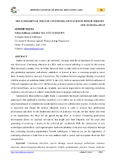 The Fundamental Issue Of Continuing Education In Speech Therapy