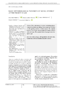 Basic Methodological Provisions of Social Synergy at the Present Stage