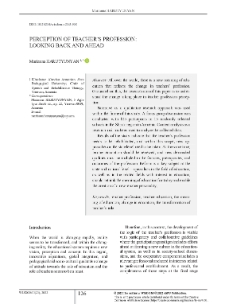 Perception of Teacher’s Profession: Looking Back and Ahead