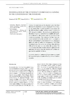 Investigation of the Efficiency of Distance Learning in the Conditions of the Pandemic