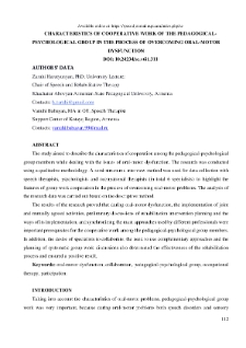 Characteristics Of Cooperative Work Of The Pedagogical-Psychological Group In The Process Of Overcoming Oral-Motor Dysfunction