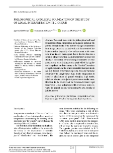Philosophical and Legal Foundation of the Study of Legal Interpretation Technique