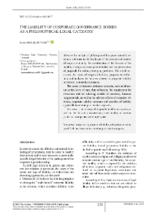 The Liability of Corporate Governance Bodies as a Philosophical-Legal Category