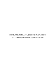 Congratulatory Addresses And Evaluations 10th Anniversary Of The Journal Wisdom