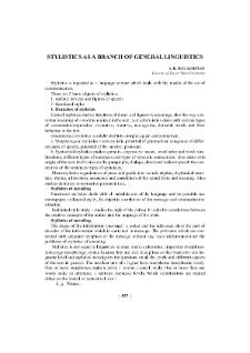 Stylistics as a Branch of General Linguistics