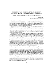 The Study And Comparative Analysis Of Phraseological Units With The Component “Head” In English, Armenian And Russian