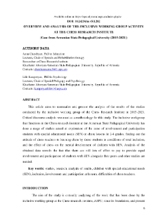 Overview And Analysis Of The Inclusive Working Group Activity At The Chess Research Institute