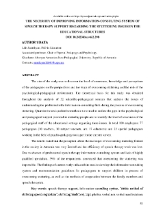 The necessity of improving information-consulting system of speech therapy support regarding the stuttering issues in the educational structures