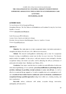 The challenges of Occupational therapy intervention in supporting adolescents with autism to accomplish self-care activities