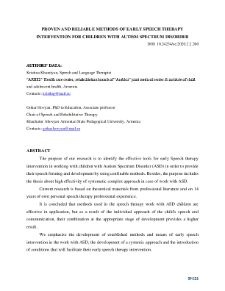 Proven and reliable methods of early speech therapy intervention for children with autism spectrum disorder