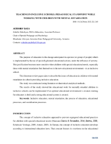 Teaching in inclusive schools: pedagogical standpoint while working with children with mental retardation