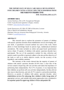 The importanc of self-care skills development for children with autistic spectrum disorders from the parent’s perspective