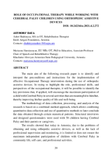 Role of occupational therapy while working with cerebral palsy children using orthopedic assistive devices