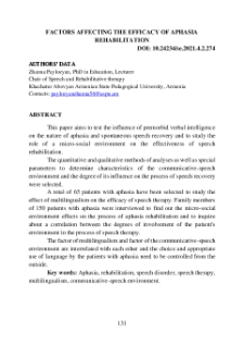 Factors affecting the efficacy of aphasia rehabilitation