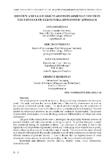 Identity and Value Orientations in Armenian Youth in the Context of Existential-Humanistic Approach