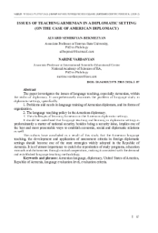 Issues of Teaching Armenian in a Diplomatic Setting (on the Case of American Diplomacy)