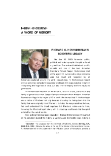 Richard G. Hovhannisian’s Scientific Legacy