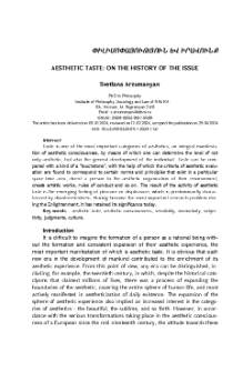 Aesthetic Taste: on the History of the Issue