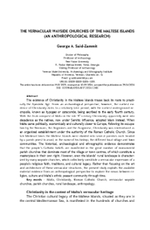 The Vernacular Wayside Churches of the Maltese Islands (an Anthropological Research)