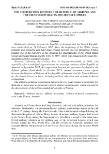 The Cooperation between the Republic of Armenia and the French Republic in the Defence Sphere