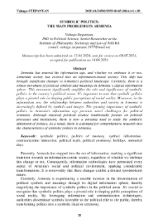 Symbolic Politics: The Main Problems in Armenia