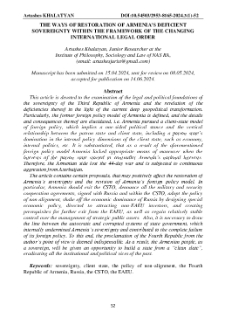 The Ways of Restoration of Armenia’s Deficient Sovereignty within the Framework of the Changing International Legal Order