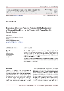 Evaluation of Service, Perinatal Period and Milk Productivityof Fleckvieh Breed Cows in the Vamaks LLC Farm of the RA Syunik Region