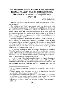 The Armenian participation in the Lebanese Legislative elections of 2022 during the presidencies of Michel Aoun (2016-2022)