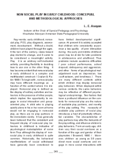 Non Social Play In Early Childhood: Concepual And Methodological Approches