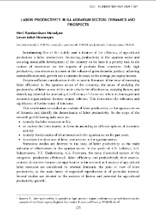Labor Productivity in RA Agrarian Sector: Dynamics and Prospects