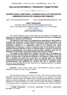 Shaping Social-Emotional Learning Skills of Teachers in Armenian Schools in Lebanon and Armenia