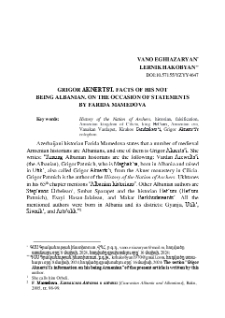 Grigor Aknerts‘i. Facts of His Not Being Albanian. On the Occasion of Statements by Farida Mamedova