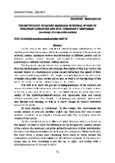The mythology of sacred marriage in several works of european literature and in H. Tumanian's "Akhtamar" (an attempt of comparative analysis)