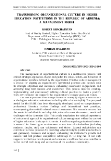 Transforming Organizational Culture in Higher Education Institutionsin the Republic of Armenia: a Management Model