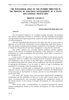 The Managerial Role of the Interim Director in the Process of Strategic Development of a State Educational Institution