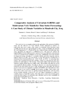 Comparative Analysis of Univariate SARIMA and Multivariate VAR Models for Time Series Forecasting: A Case Study of Climate Variables in Ninahvah City, Iraq