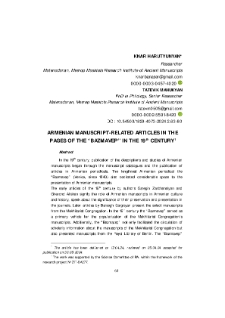 Armenian Manuscript-Related Articles in the Pages of the “Bazmavep” in the 19th Century