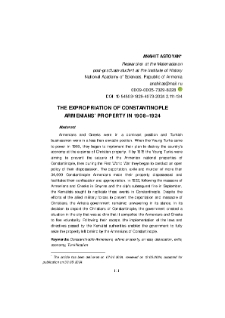 The Expropriation of Constantinople Armenians’ Property in 1908–1924