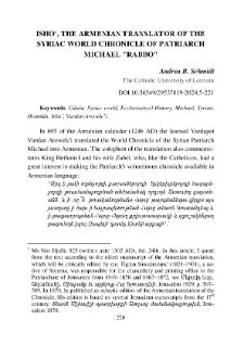 Ishoʽ, The Armenian Translator Of The Syriac World Chronicle Of Patriarch Michael "Rabbo"