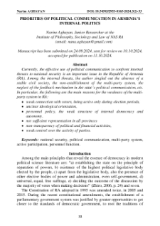 Priorities of Political Communication in Armenia’s Internal Politics