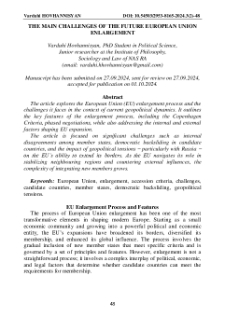 The Main Challenges of the Future European Union Enlargement