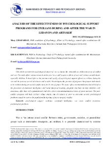 Analysis Of The Effectiveness Of Psychological Support Programs For Civilians During And After The War In Lebanon And Artsakh