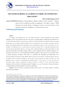 Advanced Learning As An Implicit Model Of Continuous Education