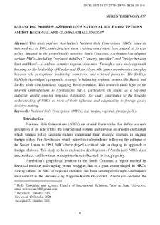 Balancing Powers: Azerbaijan’s National Role Conceptions Amidst Regional And Global Challenges