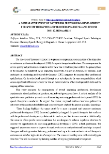A Comparative Study Of Continuing Professional Development For Speech Therapists And Teachers In Armenia And Beyond