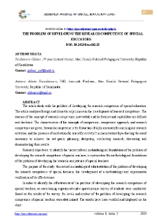 The Problem Of Developing The Research Competence Of Special Educators