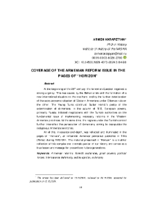 Coverage of the Armenian Reform Issue in the Pages of “Horizon”