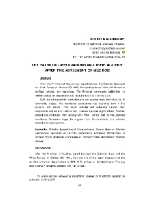 The Patriotic Associations And Their Activity After The Agreement Of Mudros
